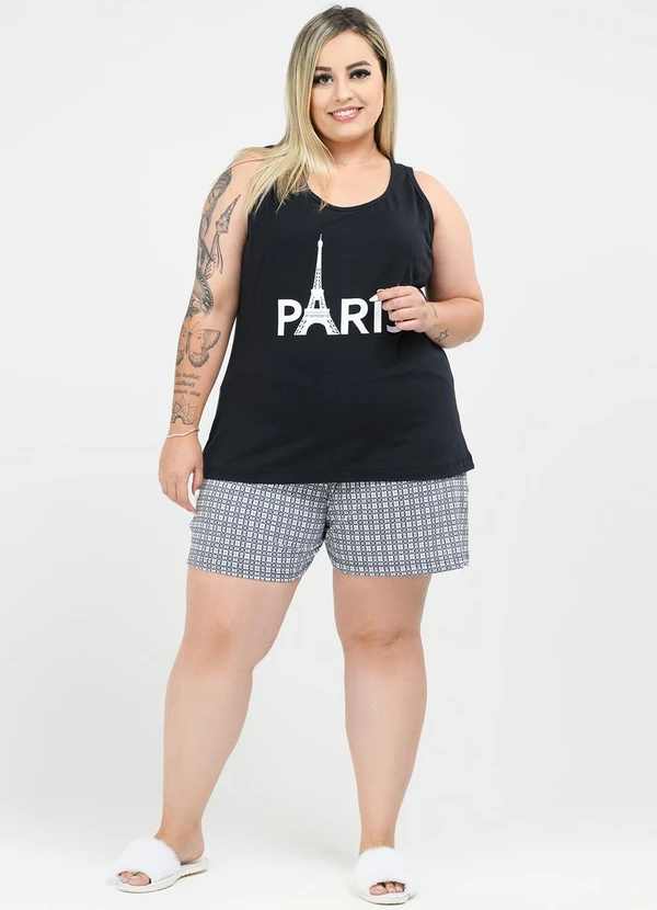 Be Blast - Pijama Plus Size de Algodão Paris EstampadoPreto 3