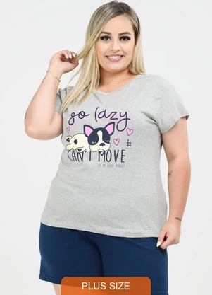 Be Blast - Pijama Plus Size de Algodão So Lazy Mescla - BE BLAST