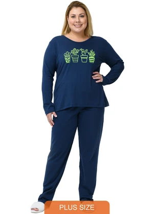 Be Blast - Pijama Plus Size de Algodão Suculentas Azul - BE BLAST