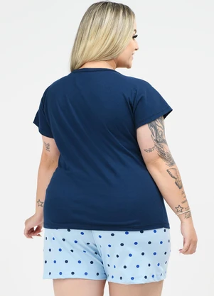 Be Blast - Pijama Plus Size Gatinho Bolinha Marinho - BE BLAST