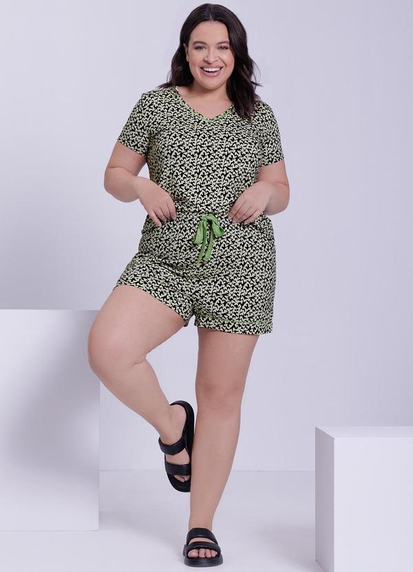 Lunender Mais Mulher - Pijama Plus Size Manga Curta e Shorts Preto 2