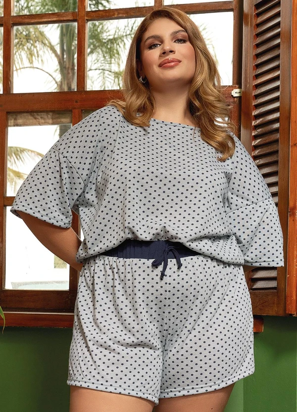 Marguerite - Pijama Poá Marinho em Malha