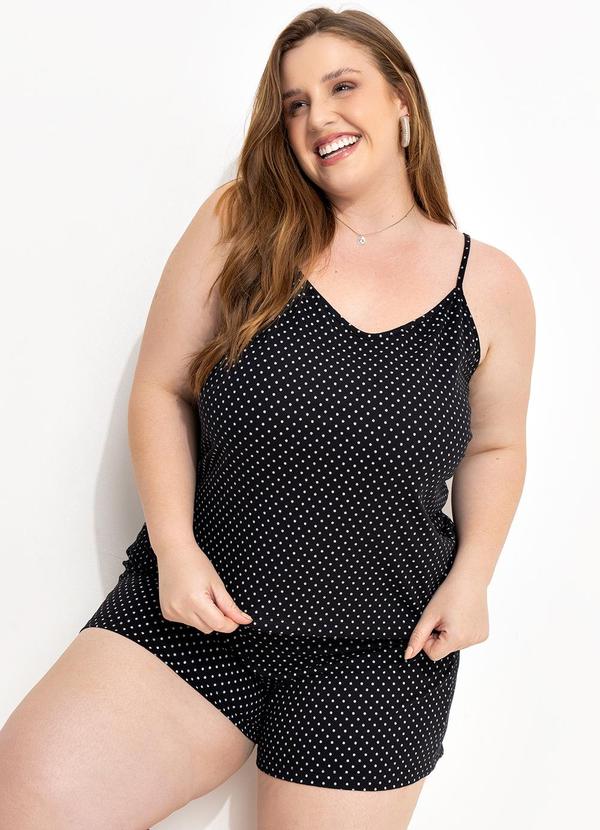 Marguerite - Pijama Poá Preto em Malha de Algodão