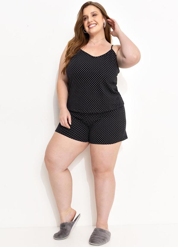 Marguerite - Pijama Poá Preto em Malha de Algodão 3