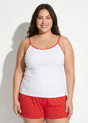 Marguerite - Pijama Poá Vermelho em Malha Canelada Macia - MARGUERITE