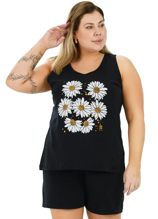 Be Blast - Pijama Regata Curve de Algodão Girassóis Preto 3