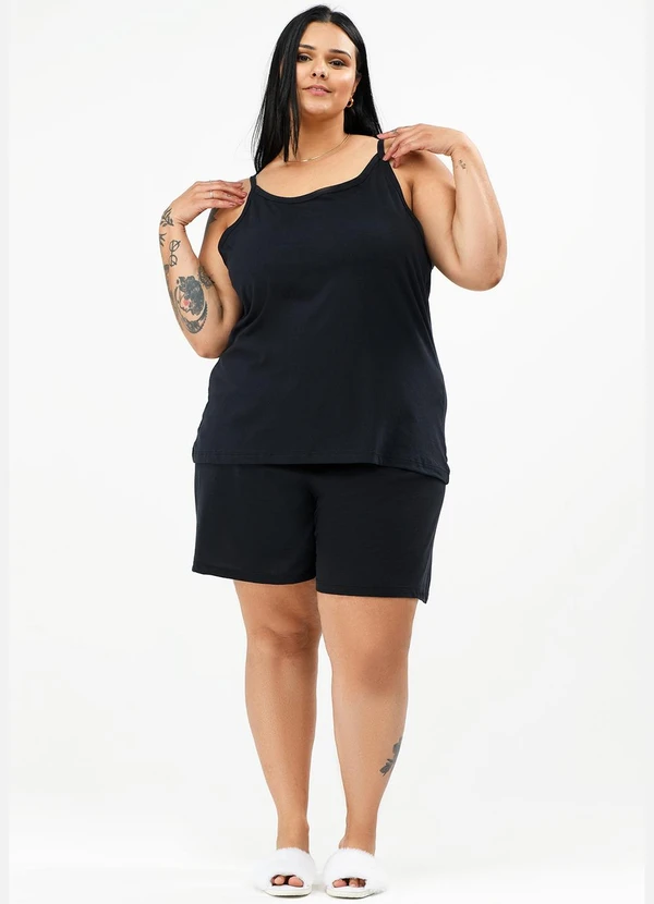 Be Blast - Pijama Verão Alcinha Plus Size Básico Preto 3