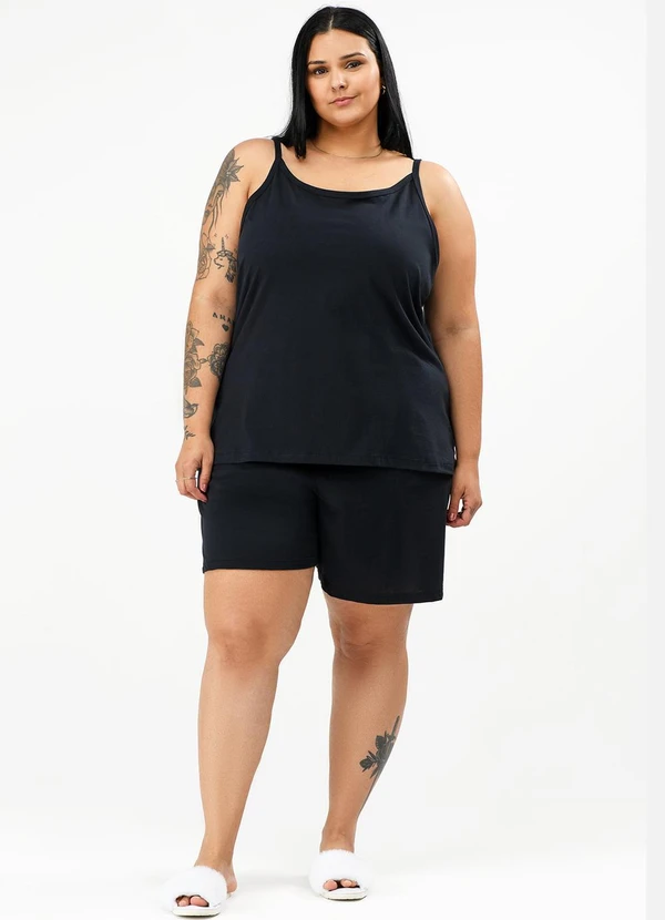 Be Blast - Pijama Verão Alcinha Plus Size Básico Preto 5