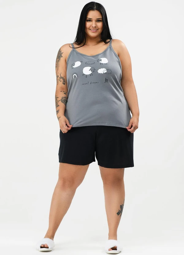 Be Blast - Pijama Verão Alcinha Plus Size Ovelhinhas Cinza 3