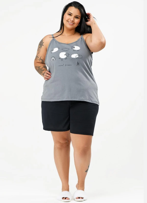 Be Blast - Pijama Verão Alcinha Plus Size Ovelhinhas Cinza 5