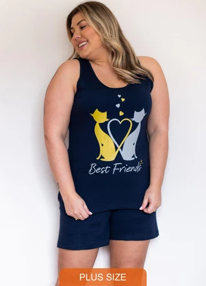 Be Blast - Pijama Verão Plus Size de Algodão Friends Azul - BE BLAST