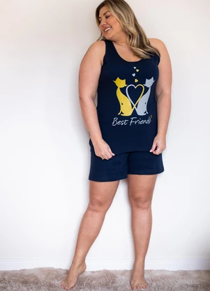 Be Blast - Pijama Verão Plus Size de Algodão Friends Azul - BE BLAST