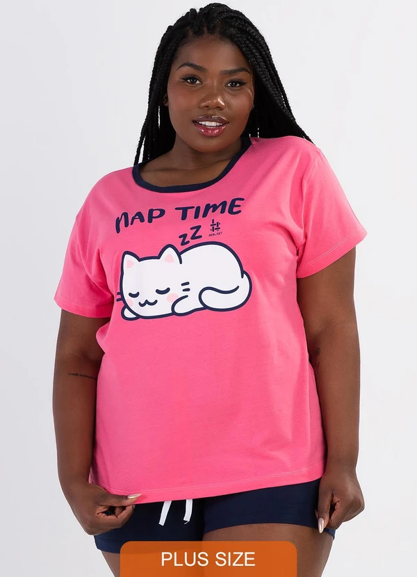 Be Blast - Pijama Verão Plus Size de Algodão Nap TimeRosa