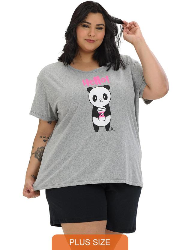 Be Blast - Pijama Verão Plus Size Hello Panda Cinza