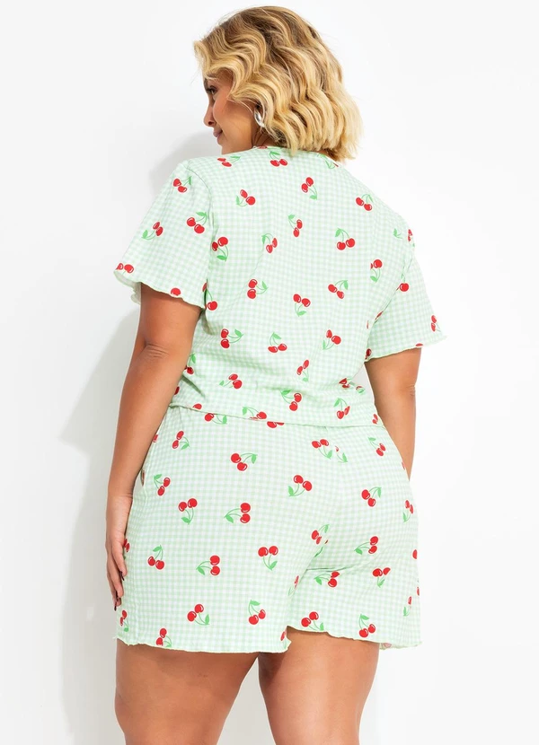 Marguerite - Pijama Xadrez com Cereja em Malha de Algodão 2