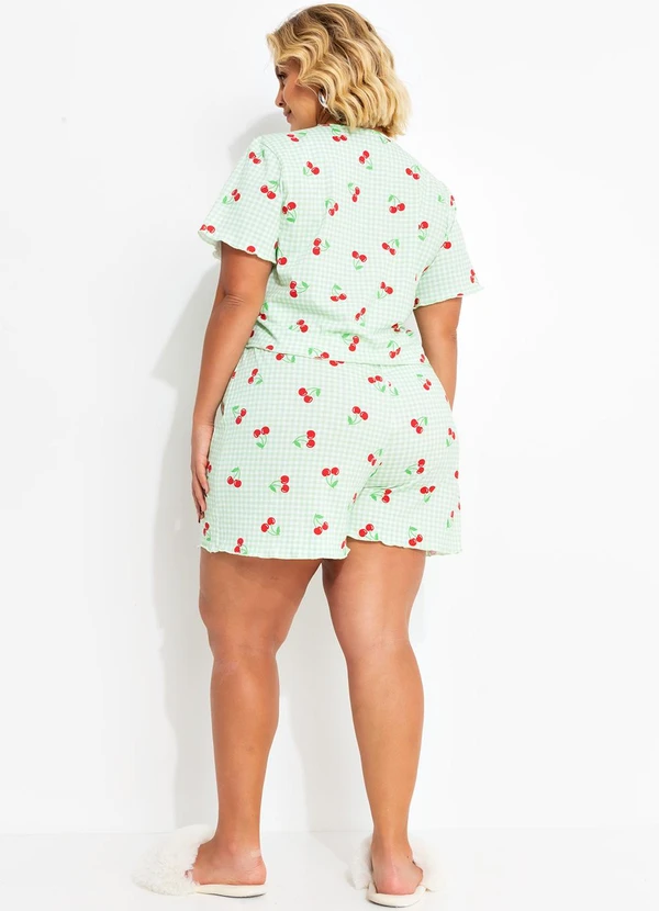 Marguerite - Pijama Xadrez com Cereja em Malha de Algodão 4