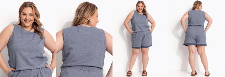 Blusa Azul em Moletinho Rajado