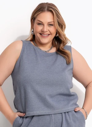 Marguerite - Blusa Azul em Moletinho Rajado - MARGUERITE