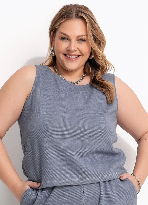 Marguerite - Blusa Azul em Moletinho Rajado