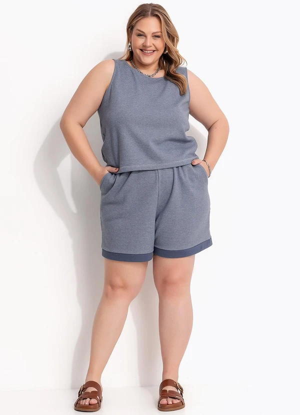 Marguerite - Blusa Azul em Moletinho Rajado 3