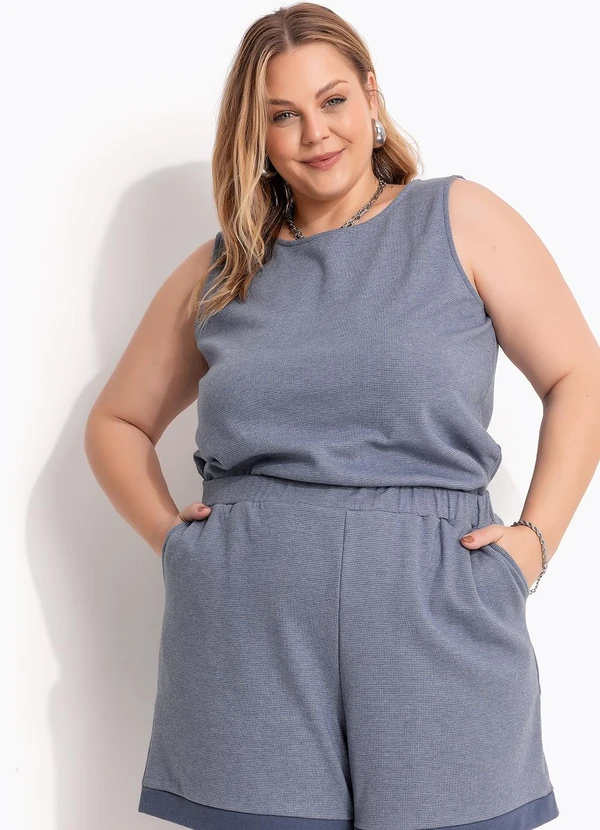 Marguerite - Blusa Azul em Moletinho Rajado 8