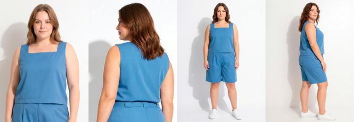 Blusa Azul M�dio em Tecido Plano