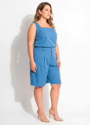 Marguerite - Blusa Azul Médio em Tecido Plano - MARGUERITE