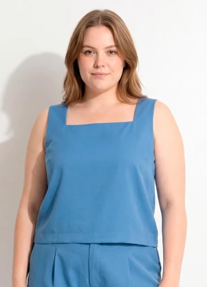 Marguerite - Blusa Azul Médio em Tecido Plano - MARGUERITE