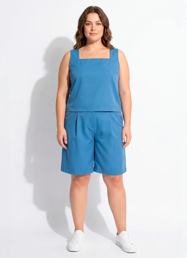 Marguerite - Blusa Azul Médio em Tecido Plano 4