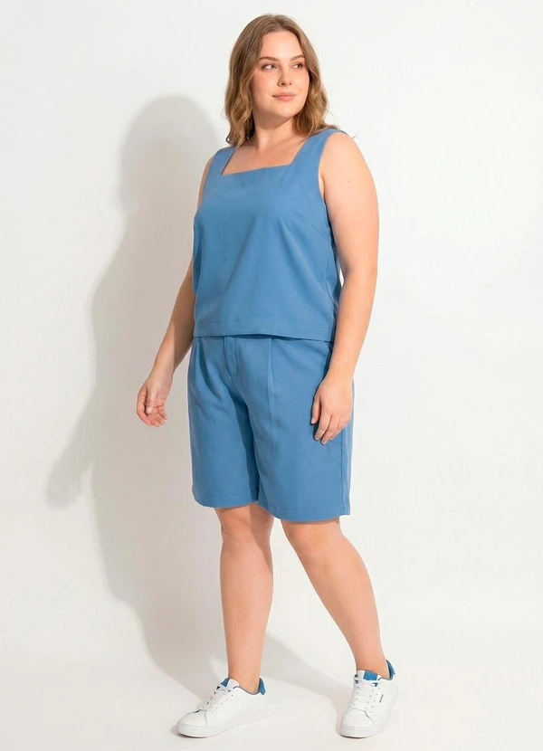 Marguerite - Blusa Azul Médio em Tecido Plano 6