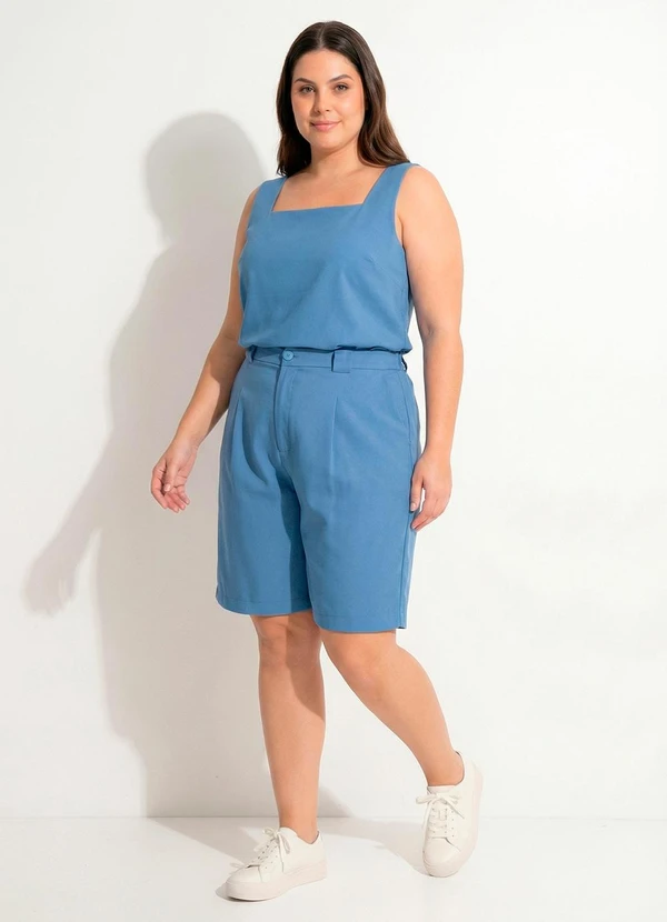 Marguerite - Blusa Azul Médio em Tecido Plano 7