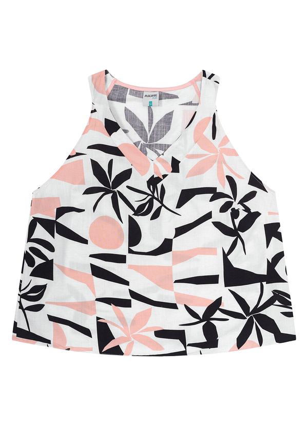 Malwee Plus - Blusa Branca Evasê Tropical em Viscolinho 4