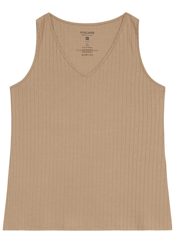 Malwee - Blusa Canelada Decote V Plus Bege 5