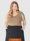 Malwee - Blusa Canelada Decote V Plus Verde - variação: Bege