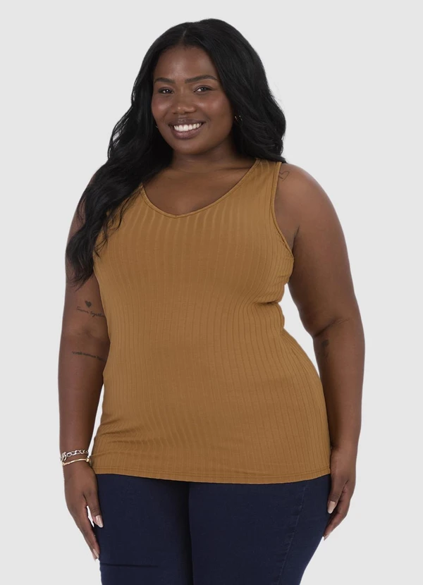 Malwee - Blusa Canelada Decote V Plus Marrom 2