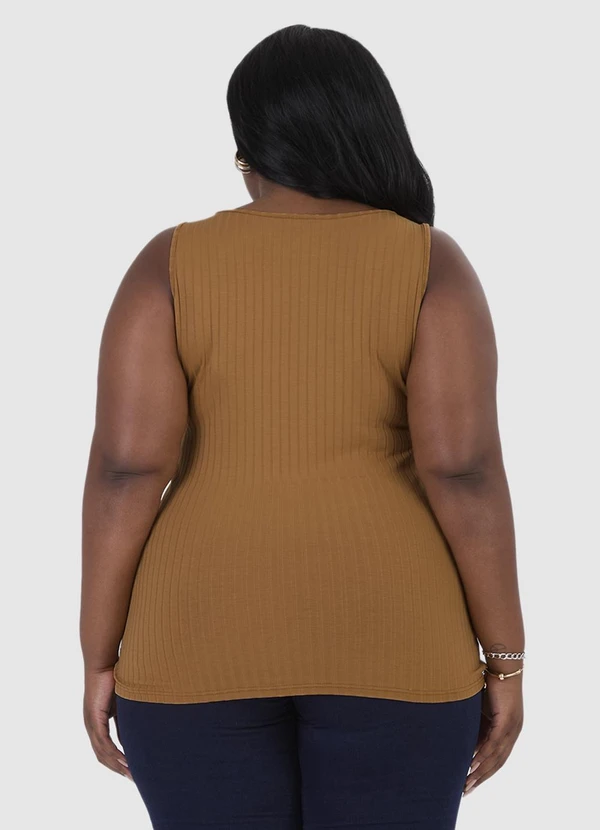 Malwee - Blusa Canelada Decote V Plus Marrom 3