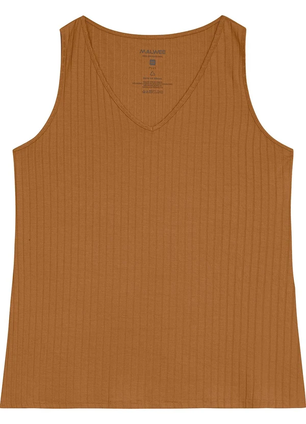 Malwee - Blusa Canelada Decote V Plus Marrom 5