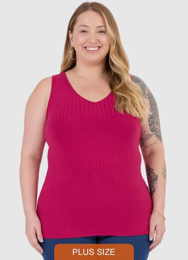 Malwee - Blusa Canelada Decote V Plus Pink