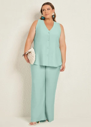Lisamour - Blusa com Botões Decote V Azul - LISAMOUR