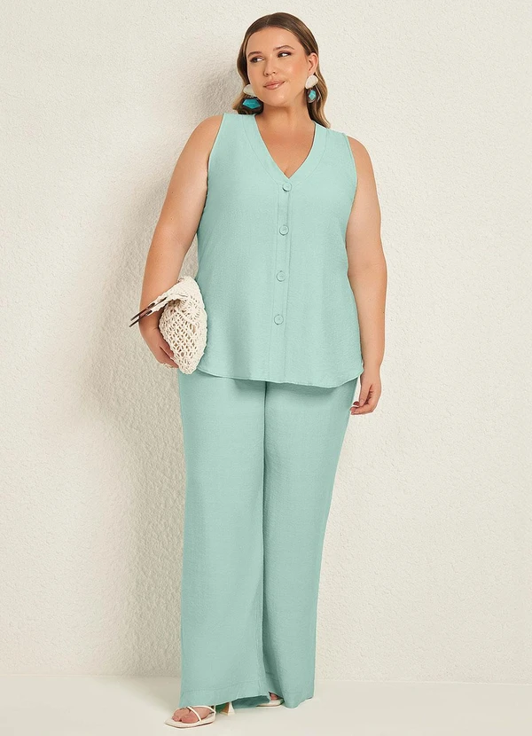 Lisamour - Blusa com Botões Decote V Azul 2