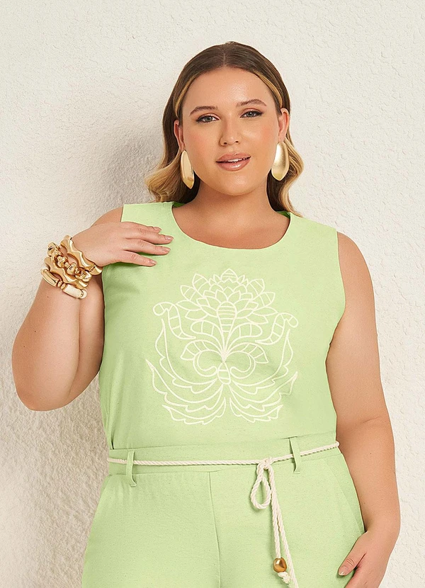 Lisamour - Blusa Estampada sem Manga Verde