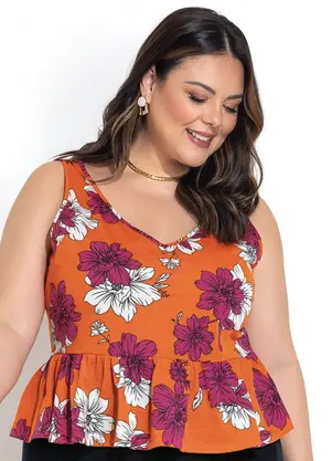 Marguerite - Blusa Floral Vibrante Laranja em Malha - MARGUERITE