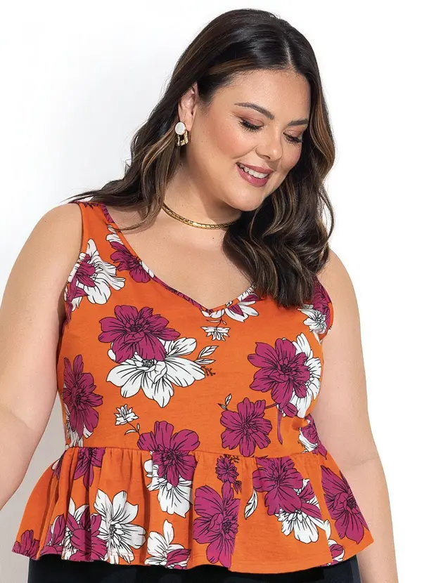 Marguerite - Blusa Floral Vibrante Laranja em Malha 1