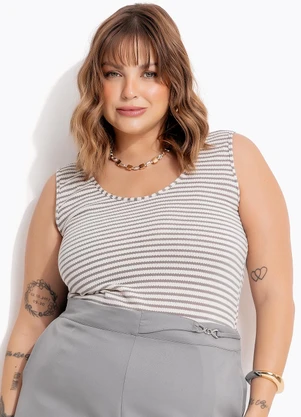 Marguerite - Blusa Listrado Bege em Malha Texturizada - MARGUERITE