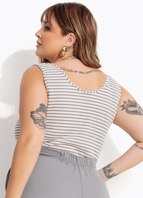 Marguerite - Blusa Listrado Bege em Malha Texturizada 2