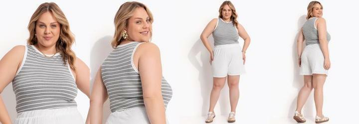 Blusa Listrado Cinza em Canelado