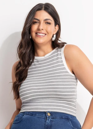 Marguerite - Blusa Listrado Cinza em Canelado - MARGUERITE