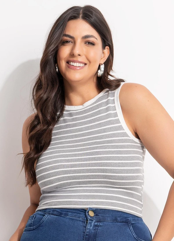 Marguerite - Blusa Listrado Cinza em Canelado