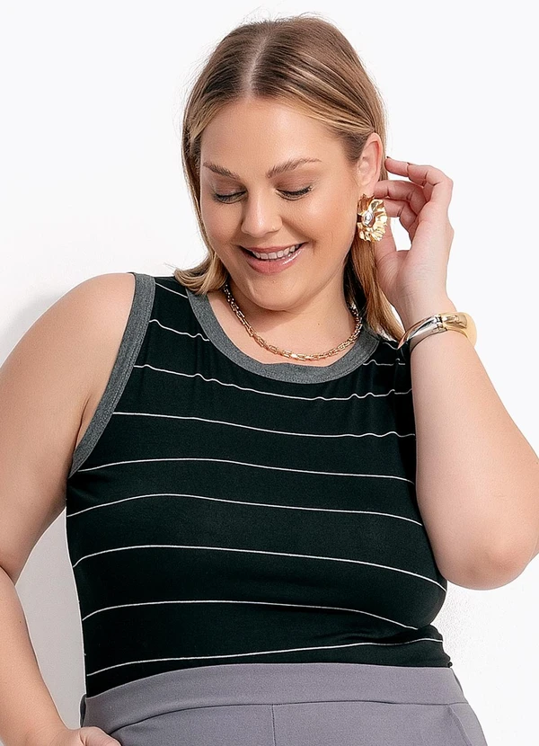 Marguerite - Blusa Listrado Preto e Branco em Malha de Viscos