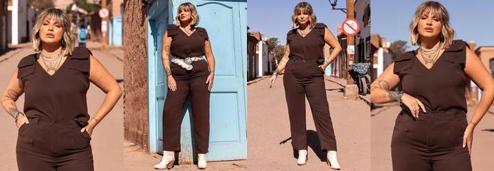 Blusa Marrom em Crepe Plano com Lao